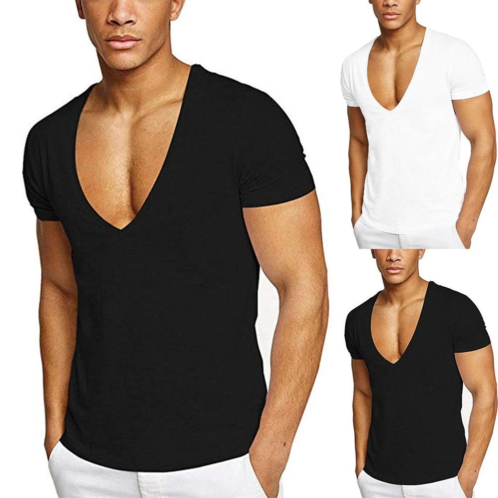 Male T-Shirt V-neck Soft Sports Clothing Comfortable Fashionable Fitness