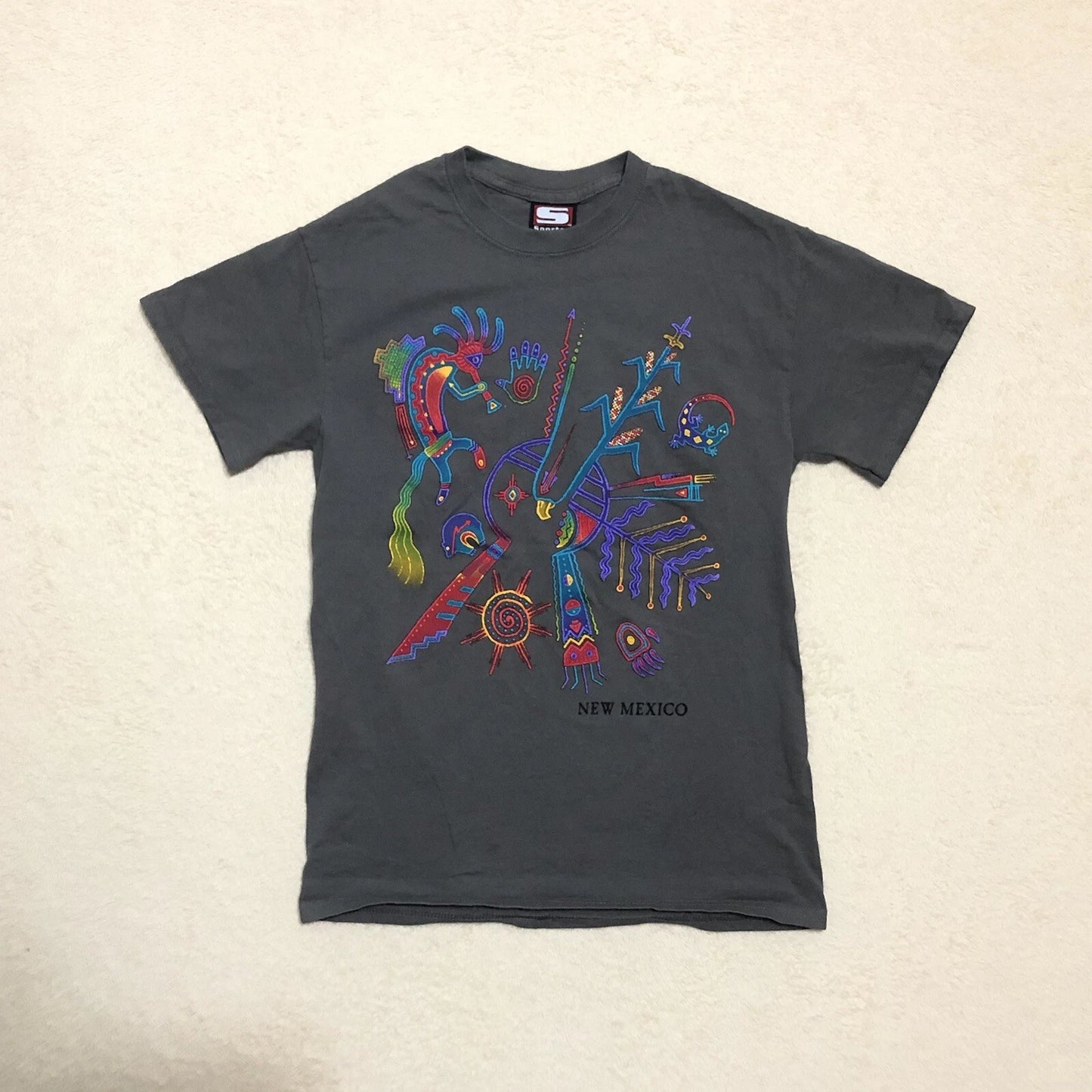 Kokopelli New Mexico Sportex T-Shirt Mens Small Dark Gray Charcoal Puff Print