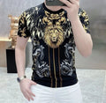 New Men Luxury Lion And Dragon Printed Fashion T-Shirt High Quality Black White
