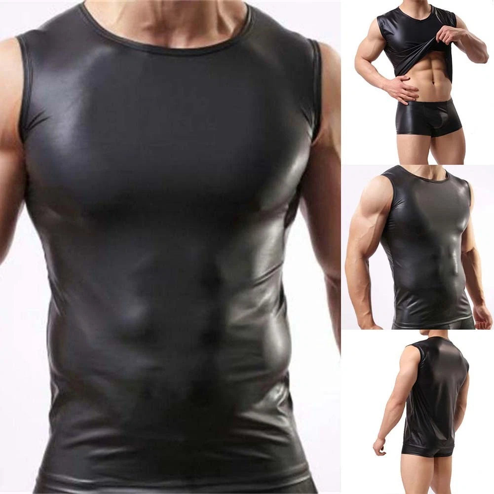 Men's Stylish Sleeveless Vest in Solid Imitation Leather for Everyday Use