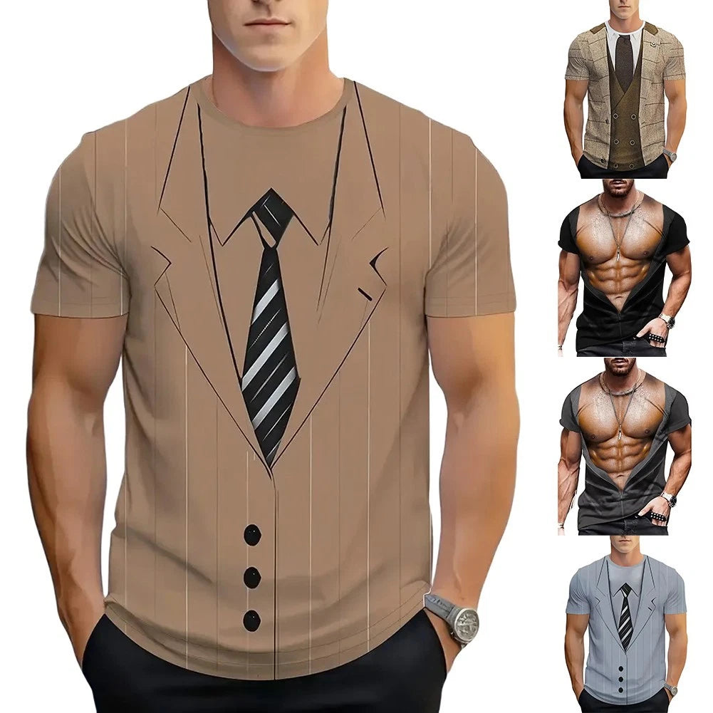 Funny Graphic Tee Fake Muscle T-Shirt Casual Wear Comfortable Fabric Daily Use