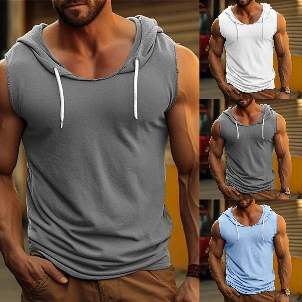 Stylish Sleeveless Muscle Hoodie Tank Top Tshirt Sweatshirt Gym Vest for Men