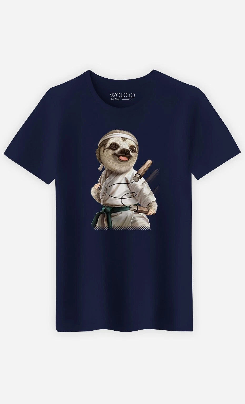 Men's Short Sleeve Karate Sloth T-Shirt Color Navy Blue