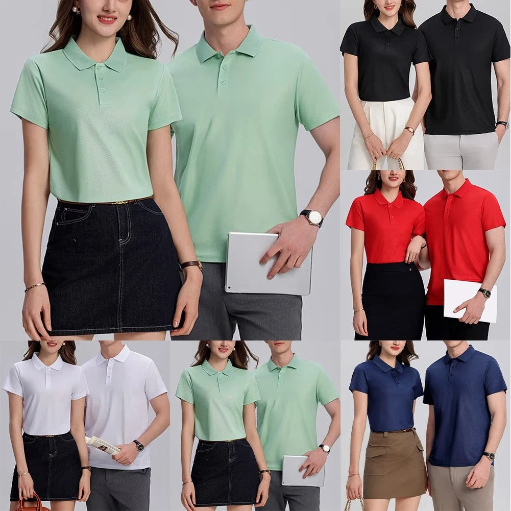 Plain Color Lapel T Shirt Men Short Sleeve Breathable Daily Office Wear