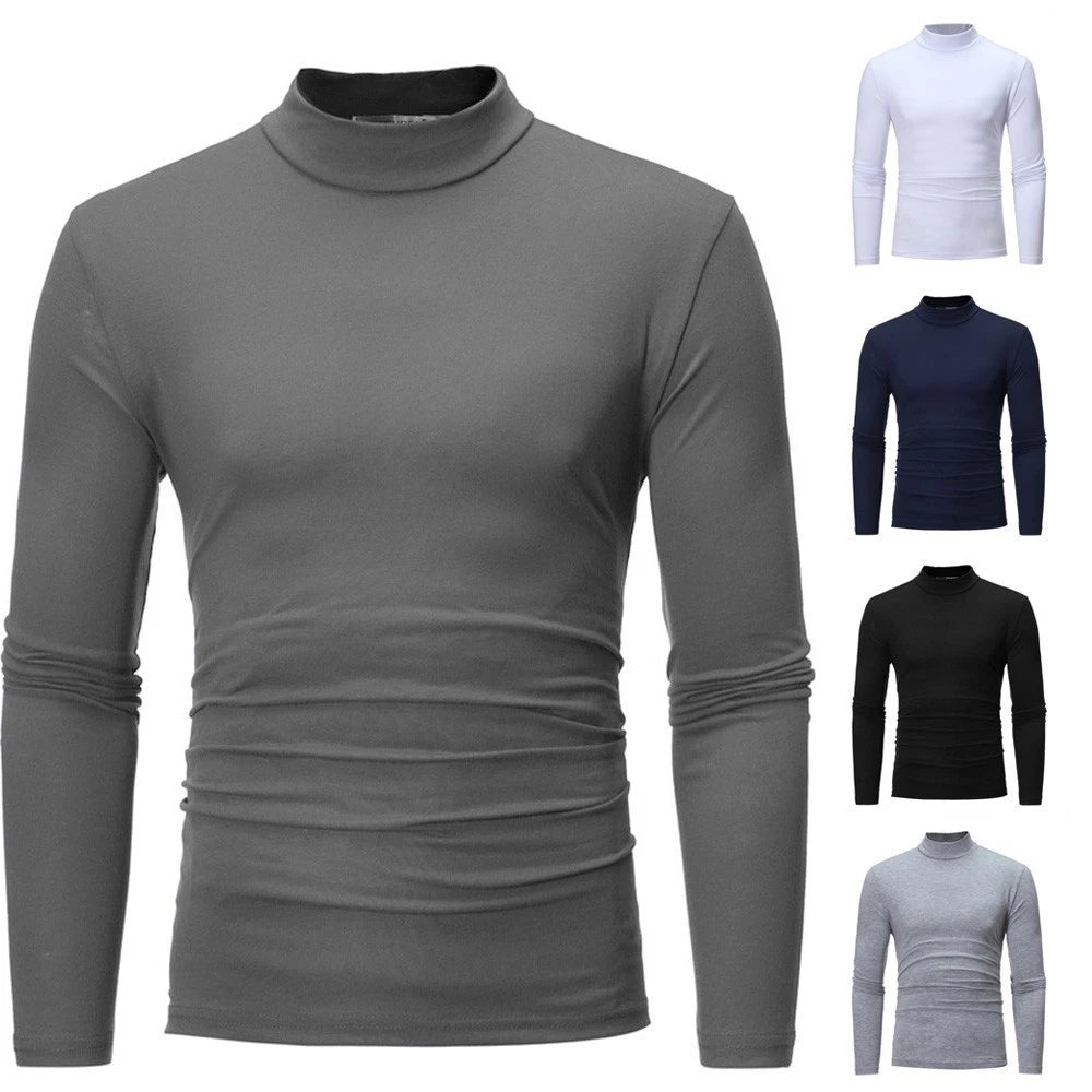 Stylish Winter Men's Basic Plain Tshirt Blouse Pullover Long Sleeve Top