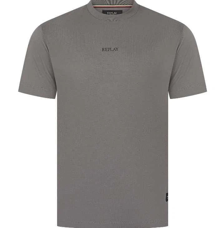Replay Mens T-Shirt Printed Logo Crew Neck Cotton Tee in Grey