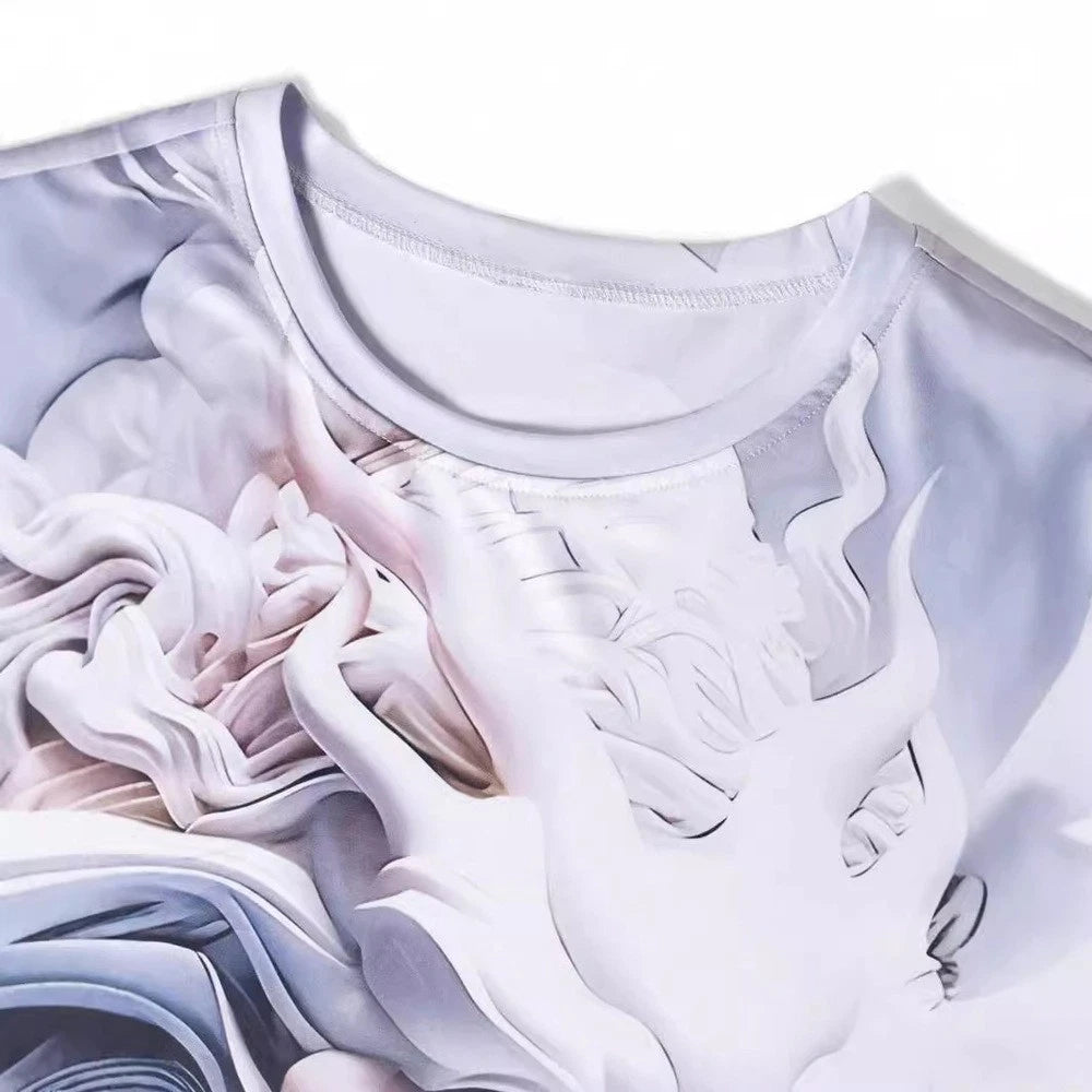 Mens loose fit T shirt with stylish dragon and cloud print for holiday