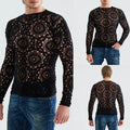 50% Polyester Fabric Men Long-Sleeved T-Shirts Sexy Hollow Out Top Fashionable