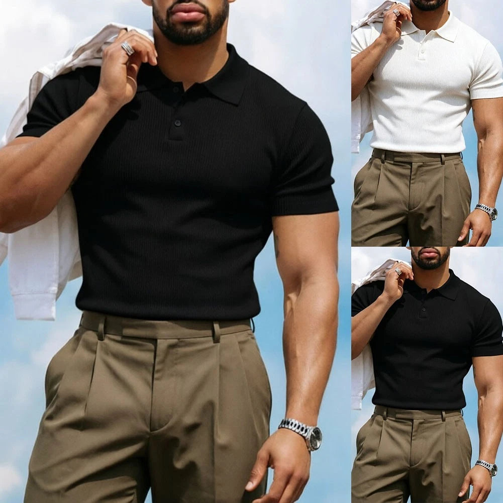 Thread Detail For Summer Daily Wear Men Business Shirt Turn-down Collar
