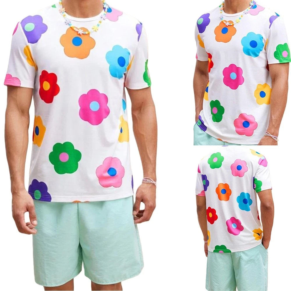 Mens colorful floral tshirt short sleeved casual top for daily holiday wear