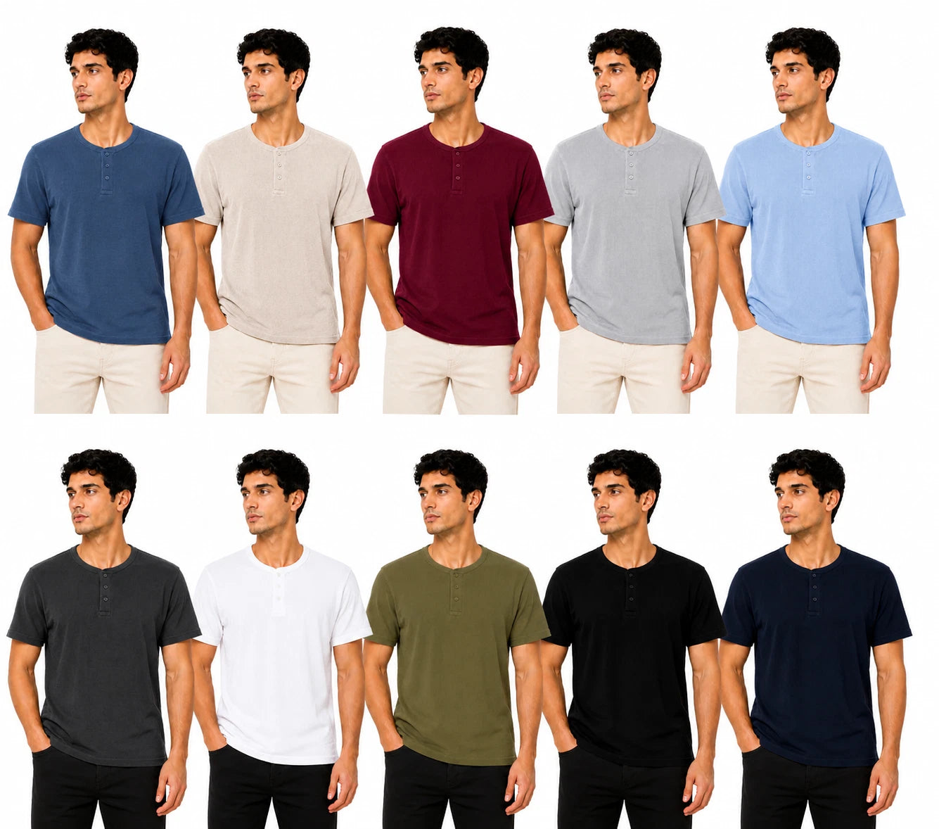 UrbanFit Men's Henley T-Shirt Short Sleeve Waffle Knit for Summer - M-3XL