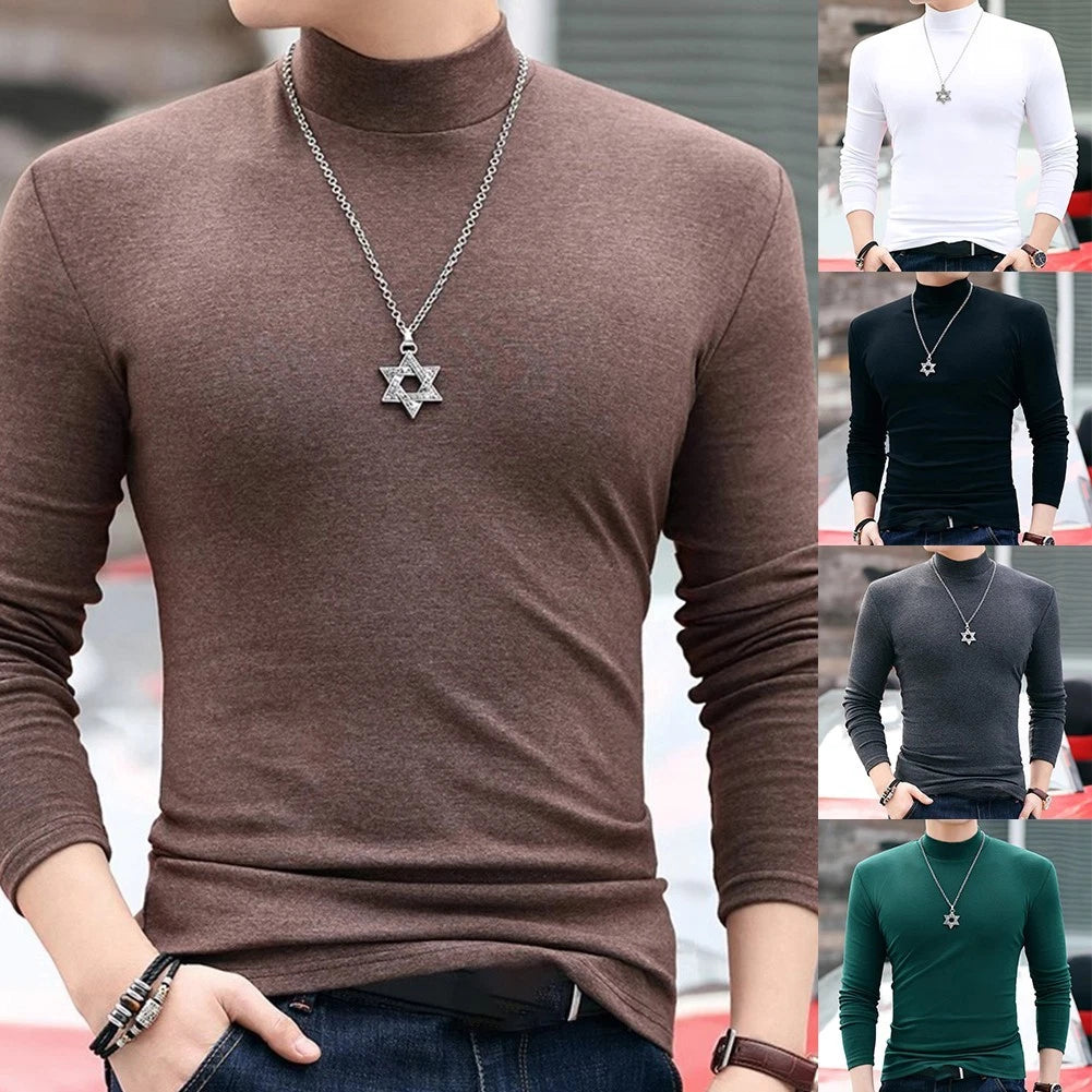Simplistic Yet Stylish Mens Casual Pullover Featuring a Half Turtleneck