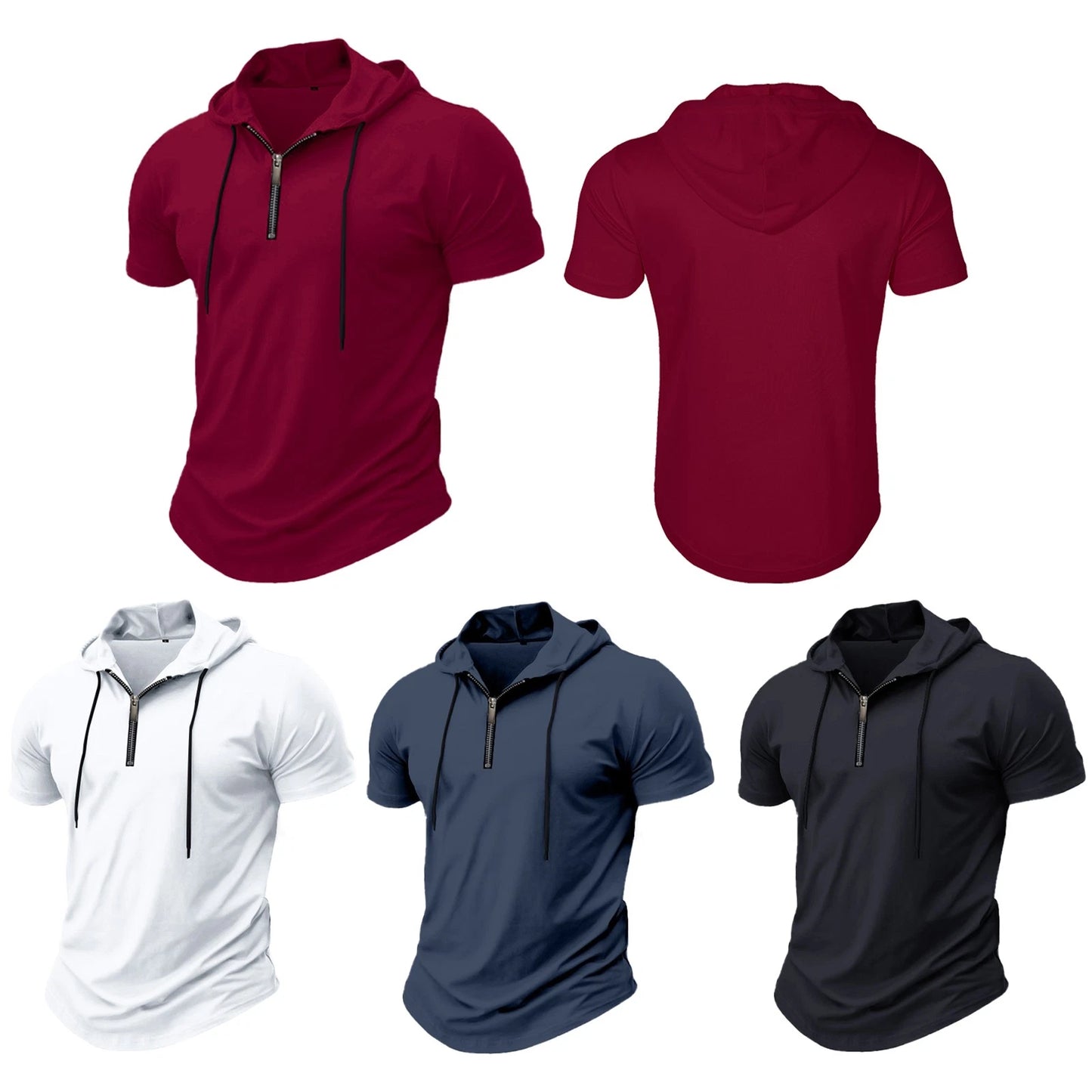 Men T-shirt Moisture-wicking Tops Running Pullover Zipper Hooded Daily Wear Top