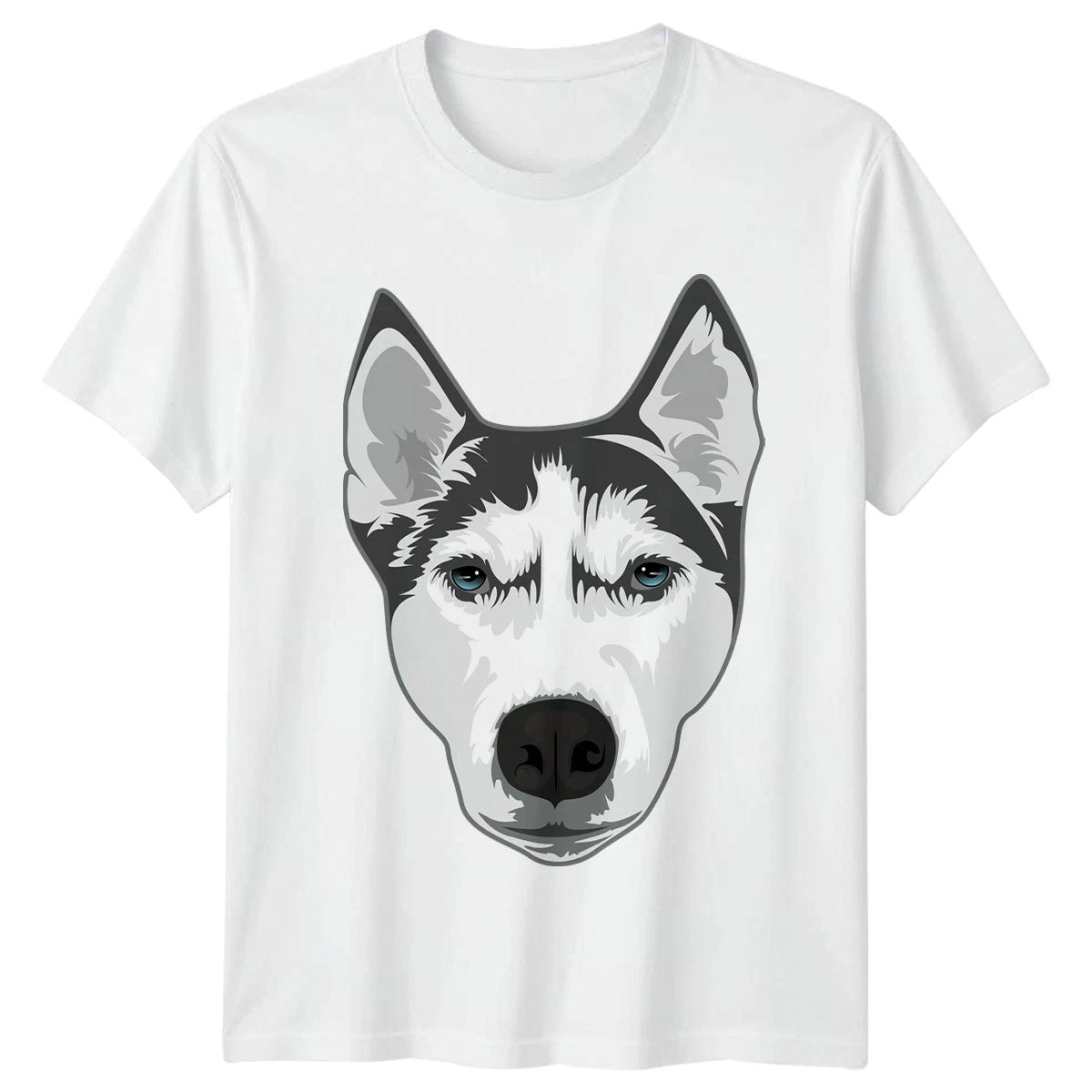Stylish Blue Eyed Siberian Husky Dog Face Art T-Shirt Lover Gift For Him And Her