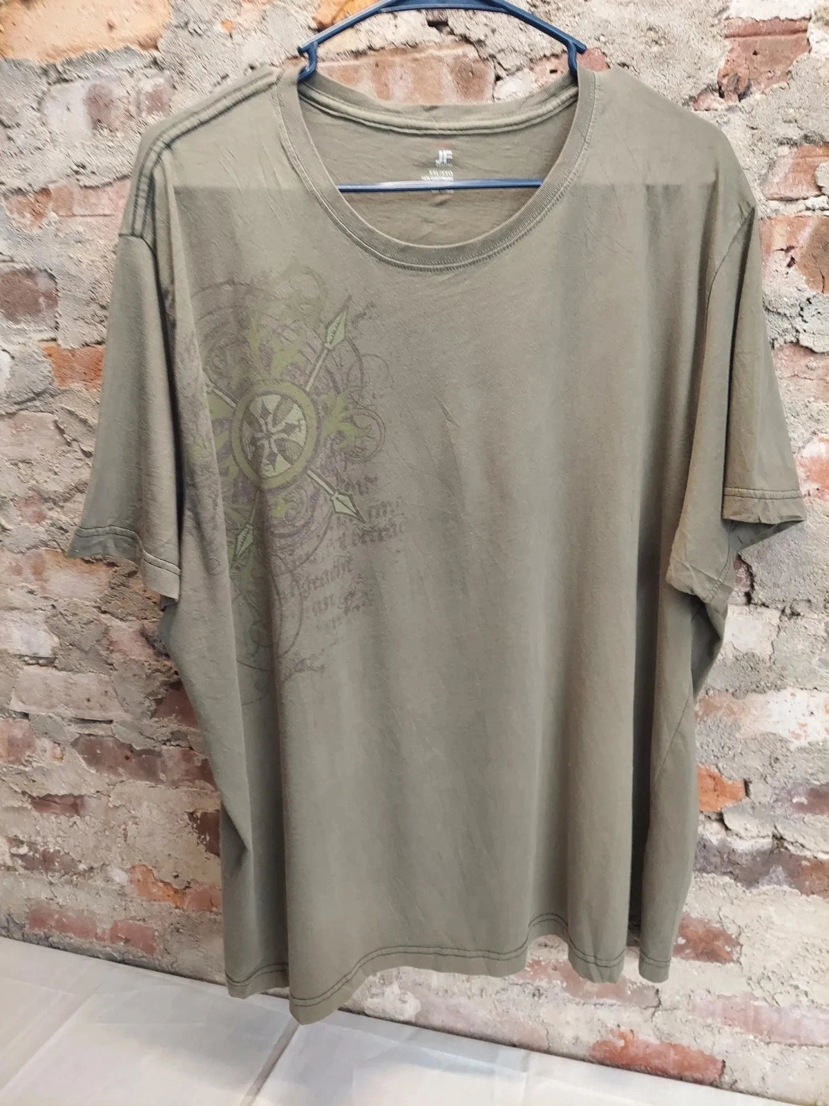 JF J.Ferrar Mens Graphic T-Shirt XXL Olive Green Modern Fit Short Sleeve