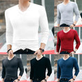 2) Fashionable Mens Long Sleeve V Neck Muscle T Shirt Slim Tops Undershirt