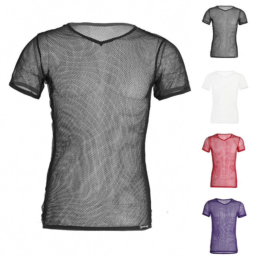 Trendy Mens Mesh Tank Vest Crop Top Shirt See Through Fishnet T Shirt Clubwear