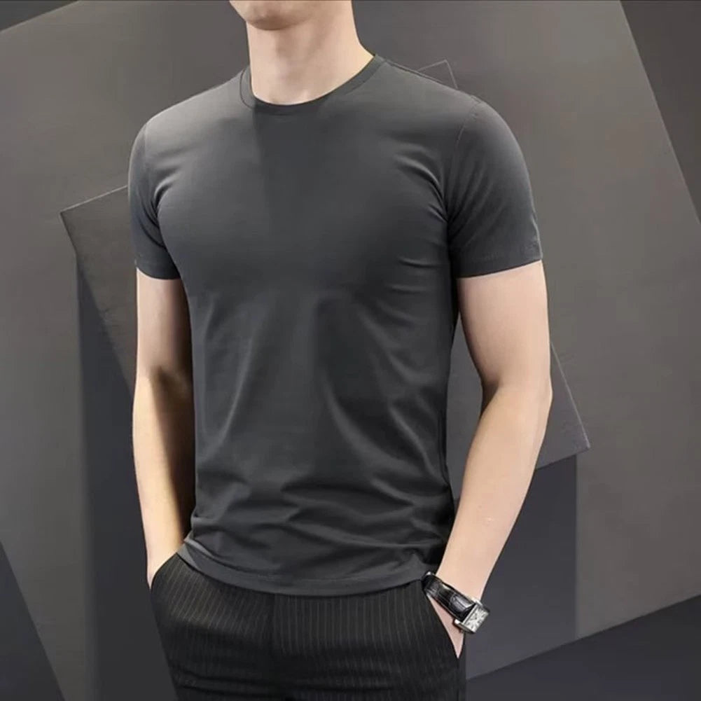 Trendy Bottoming Tees for Men Casual Solid Short sleeved Round Neck Pullover