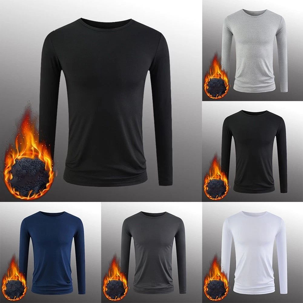 Mens Warm Long Sleeve Thermal Tshirt Pullover Thick Fleece Tops for Daily Wear