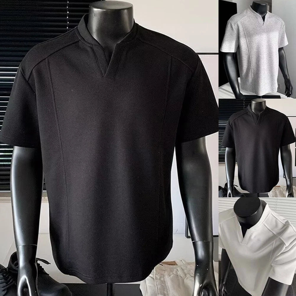 V Neck Short Sleeve T Shirt Men's Casual Loose Fit Oversized Top for Daily Wear