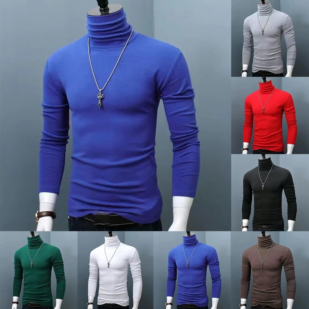 Men's Stylish Long Sleeve Pullover Top with High Neck for Cold Weather