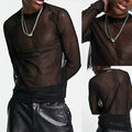Stylish Mens See Through Long Sleeve Mesh T Shirts Muscles Sports Tops