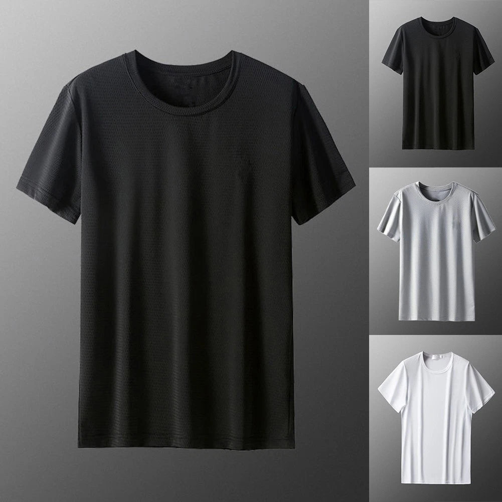 Men Plus Size Ice Silk Quick Dry Short Sleeve T Shirt for Sports and Daily Wear