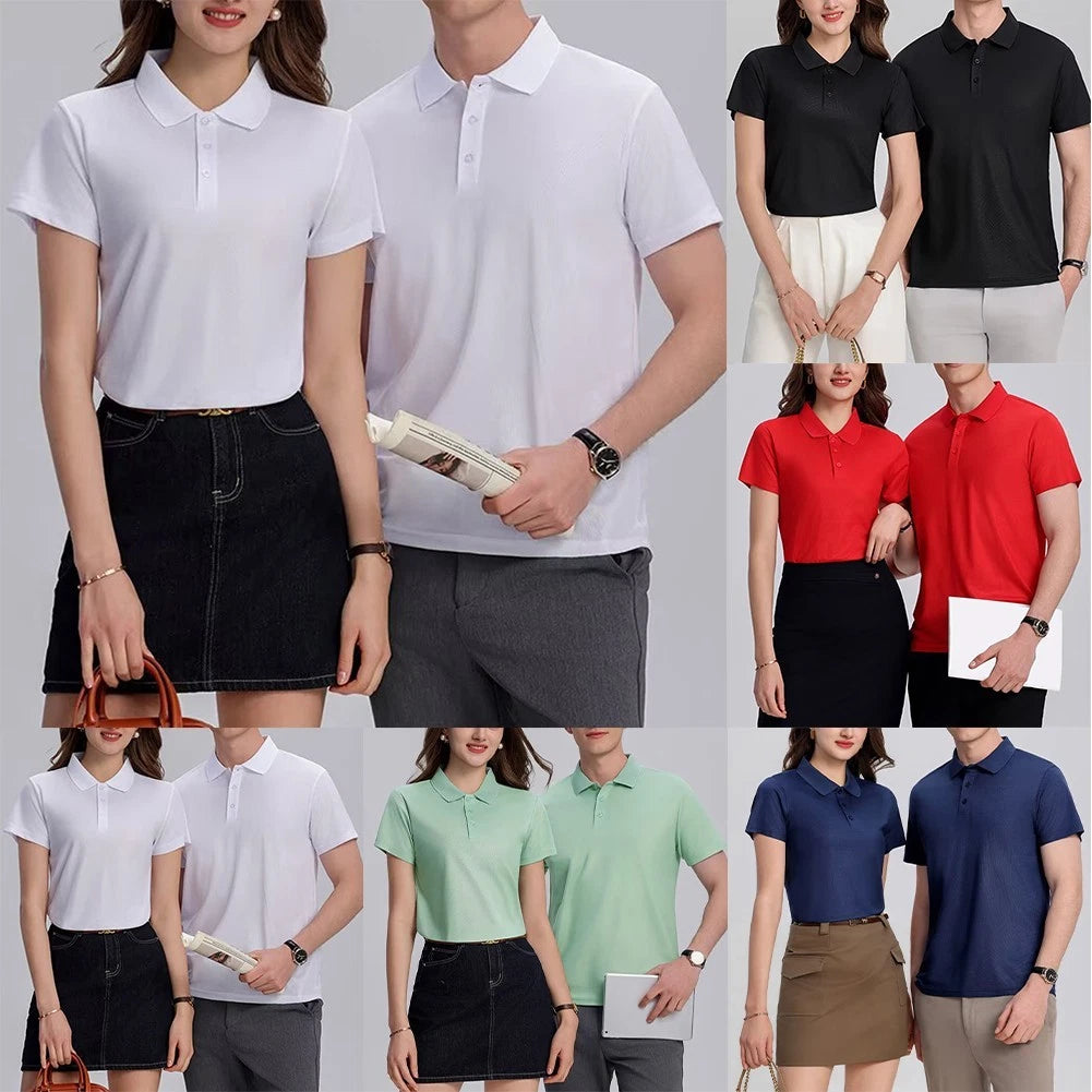 Smart Casual Men Lapel T Shirt Short Sleeve Breathable Solid Daily Wear