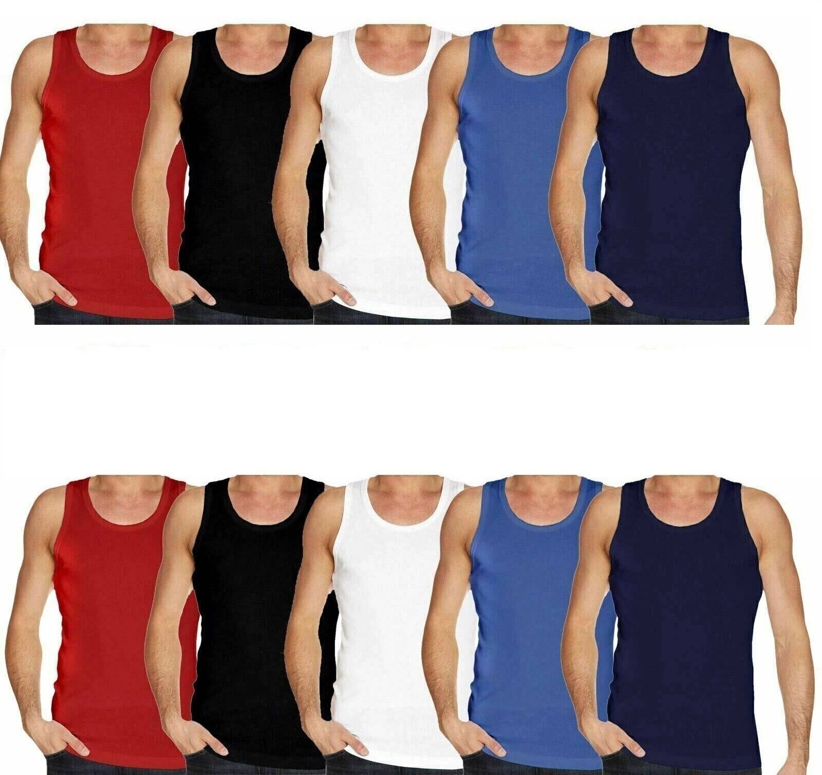 3 x Mens Plain Vest Multi Pack Sports Fitness Gym Cotton Summer T Shirt Tank Top