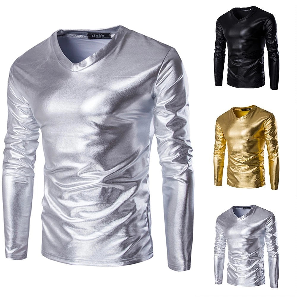 Rock the Night Away with Fashionable Men's Long Sleeve Leather T Shirt