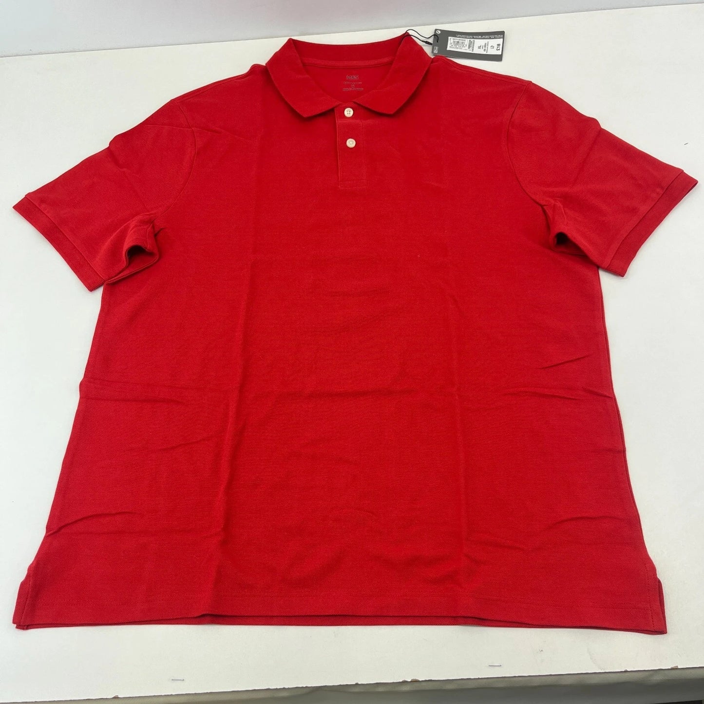 M&S Mens Red Short Sleeve 100% Cotton Polo Shirt Top size XL Regular Fit