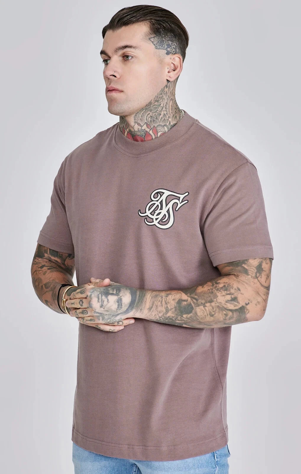 SikSilk Mens Brown Logo T-Shirt Small