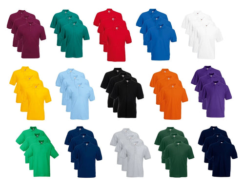 3, Pack Fruit Of The Loom Men's Polo Shirts 65/35 Short Sleeves Polo