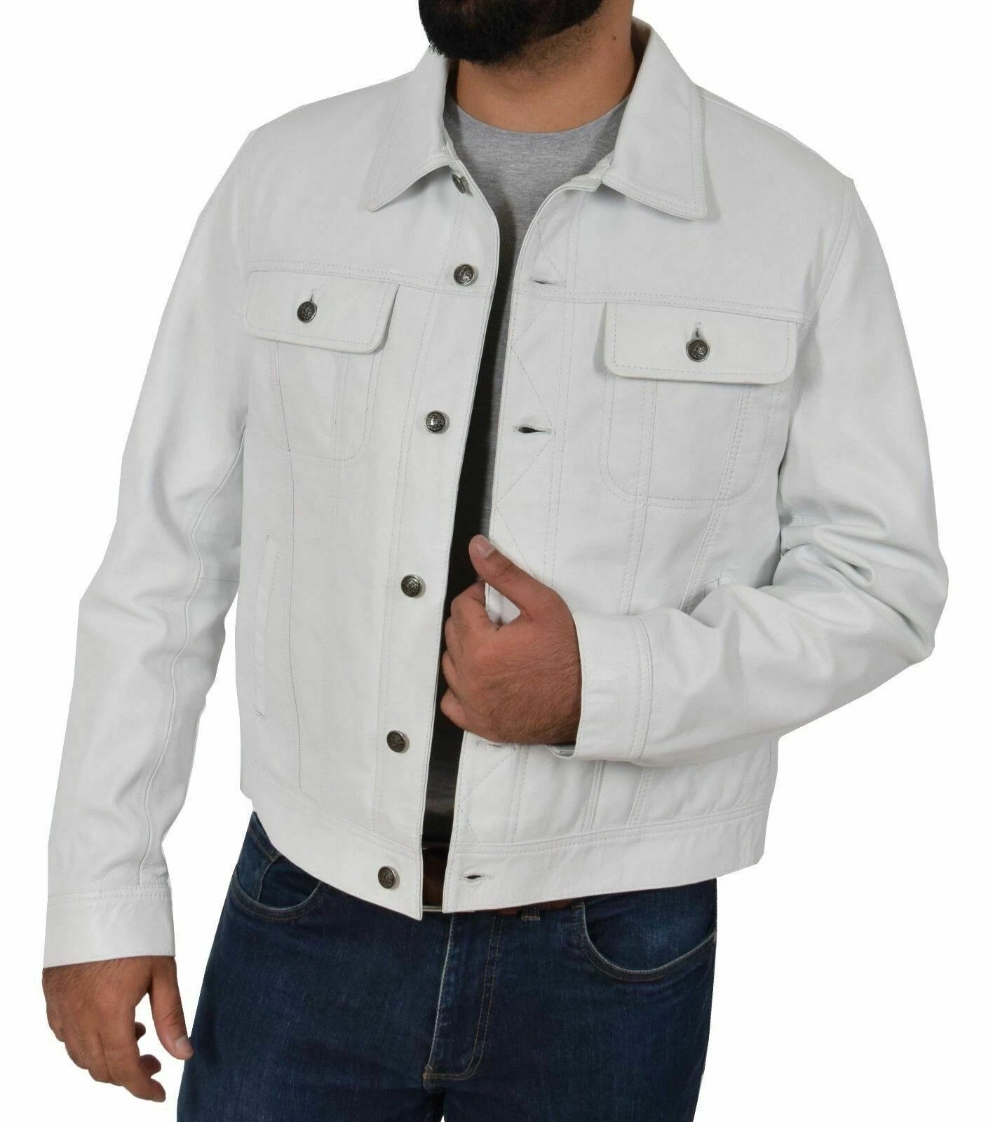 CELEBRITY New Men's White Shirt 100% Real Lambskin Stylish Slim Fit Shirt