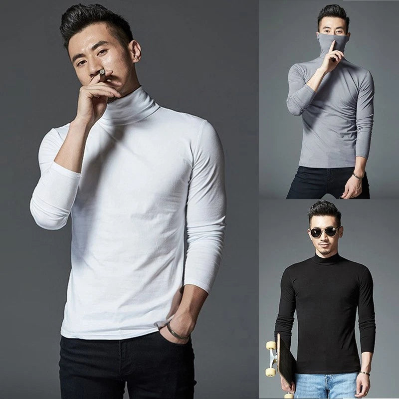Fashionable Men's Casual Turtleneck Long Sleeve Pullover Shirt in Solid Colors