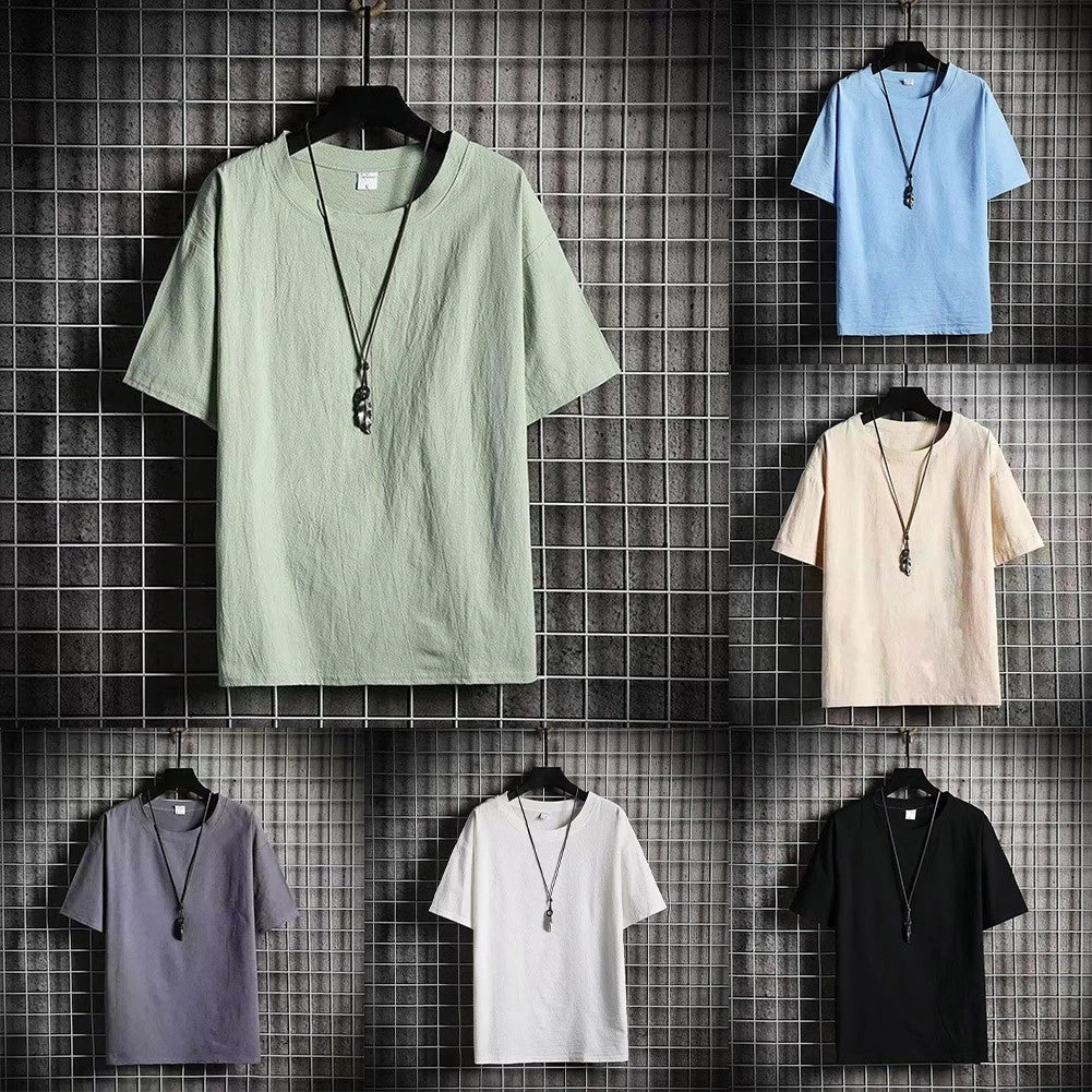 Men Casual T-shirt Daily Wear Summer Outfit Round Neck Polyester Fabric