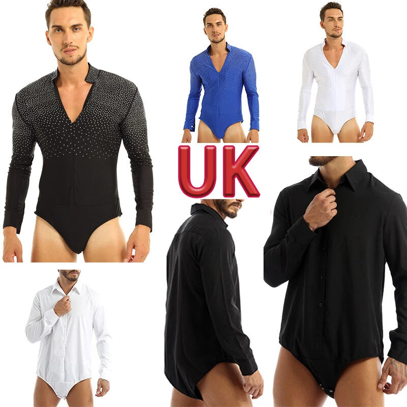 AU Men's One-piece Dance Shirts Unitard Leotard Ballroom Modern Latin Bodysuit