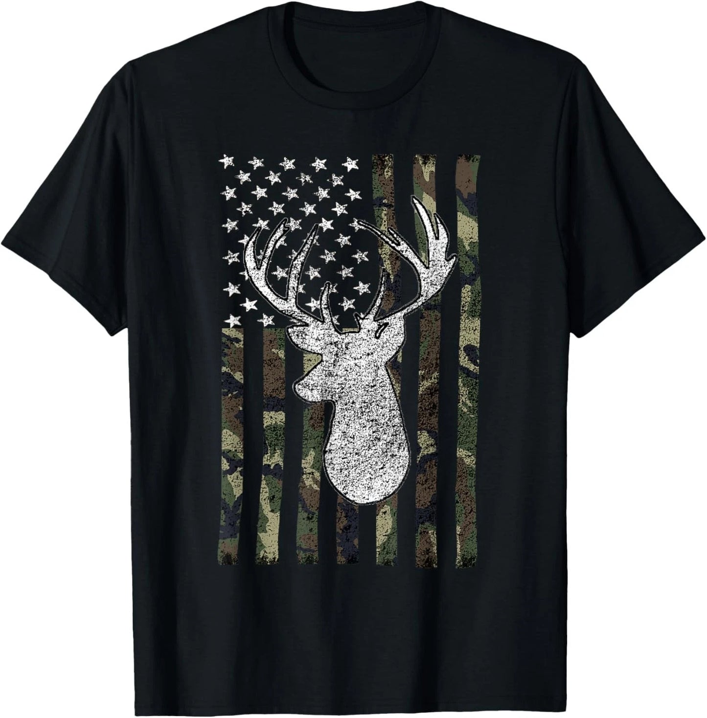 Whitetail Buck Deer Hunting American Camouflage USA Flag Gift Unisex T-Shirt