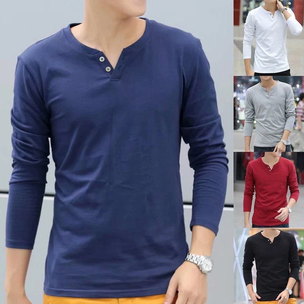 Men Long Sleeve Slim Fit V Neck Basic T Shirts Casual Tops for Daily Wear