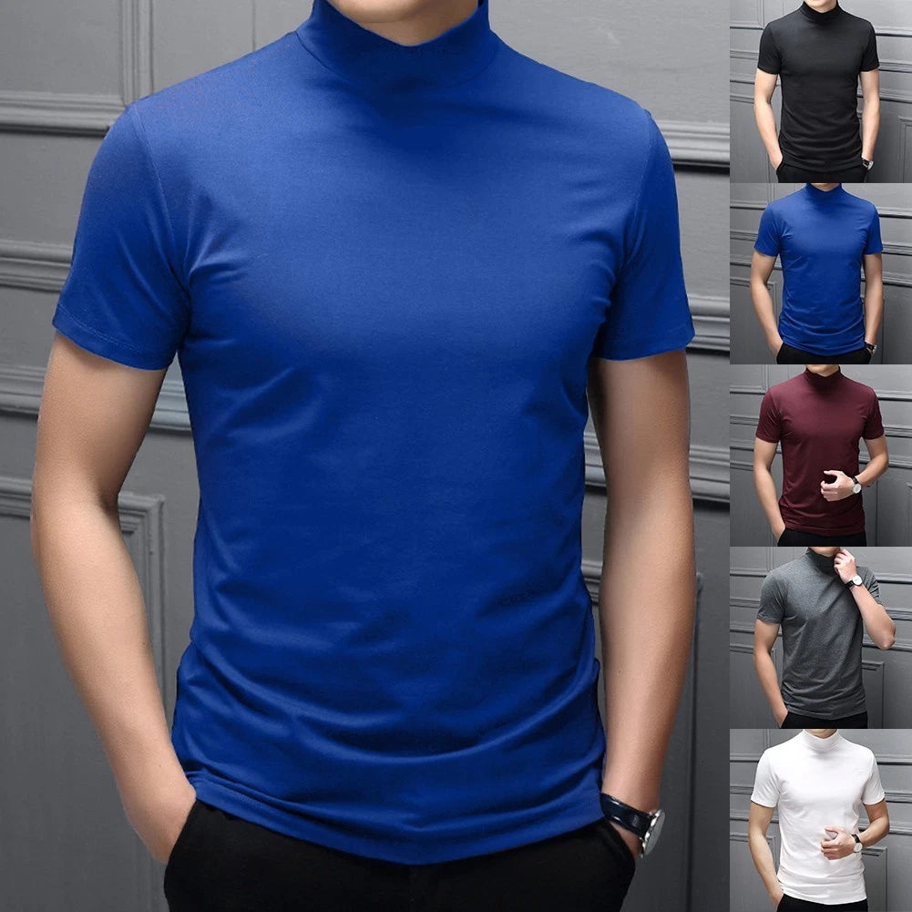 Casual yet Stylish Men's Mock Neck Bottoming Blouse Tshirt Pullover Top