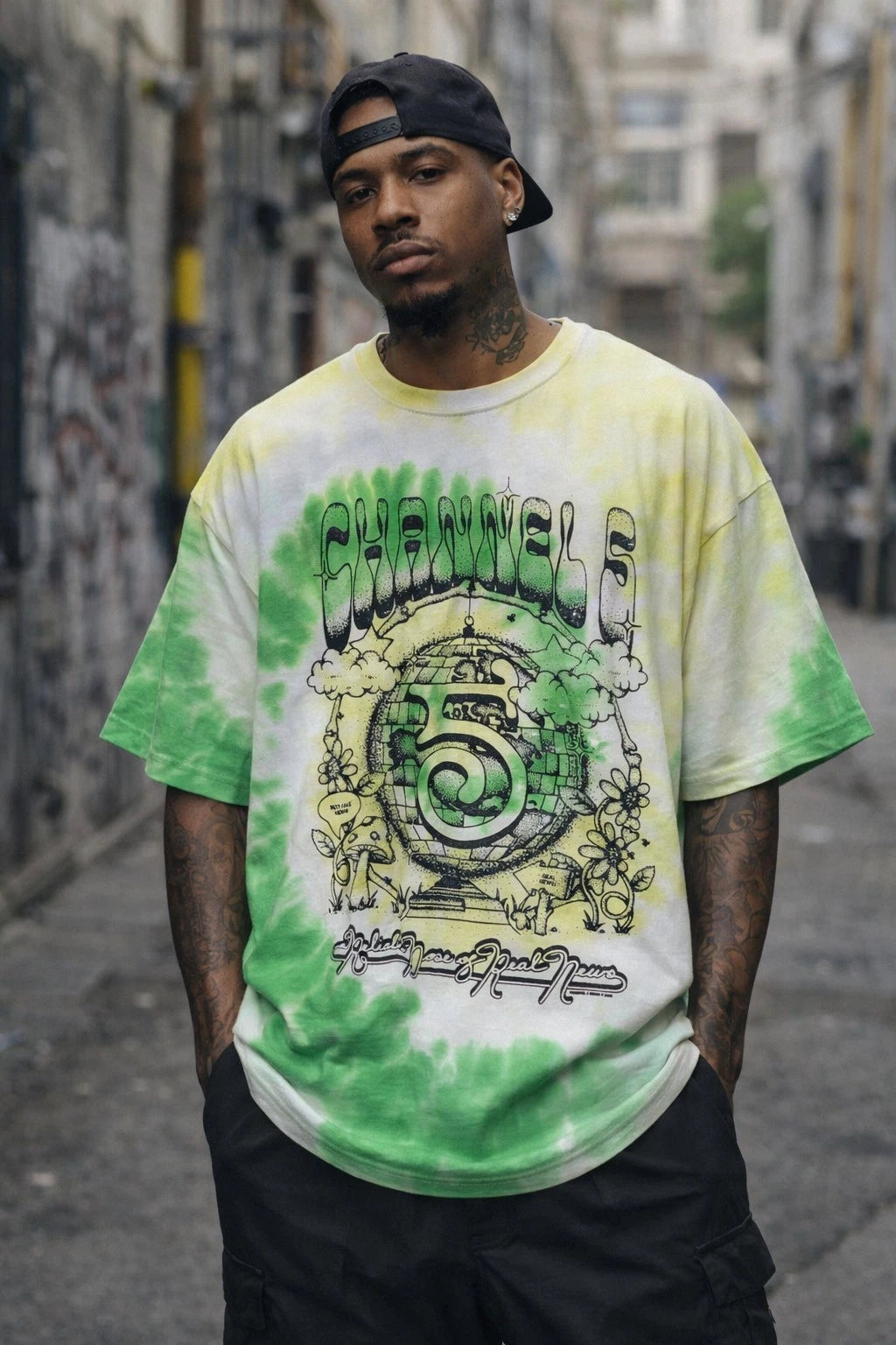 VIP LIMITED DROP Channel 5 Tie Dye Graphic Tee XXL Oversized Streetwear Y2K Rare