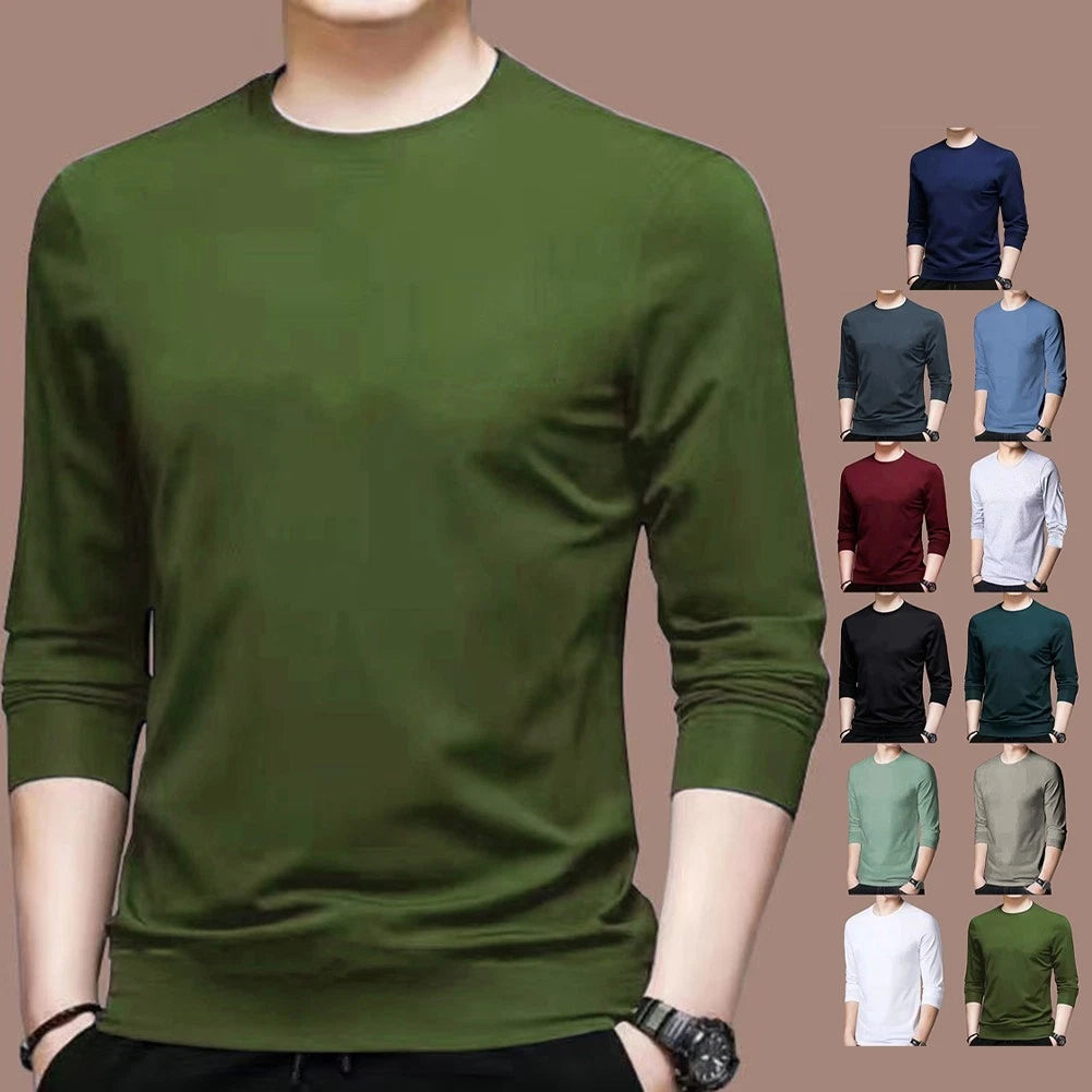 Stylish T-shirt Male Top Casual Daily Long Sleeve Solid Color Undershirt