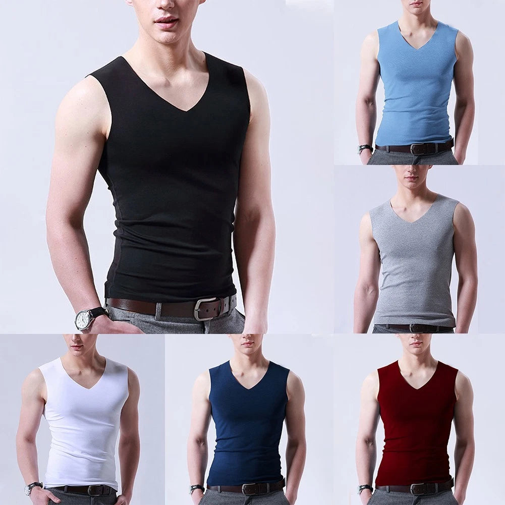 Casual and Stylish Men's Ice Silk Sleeveless V Neck Tank Top Undershirt