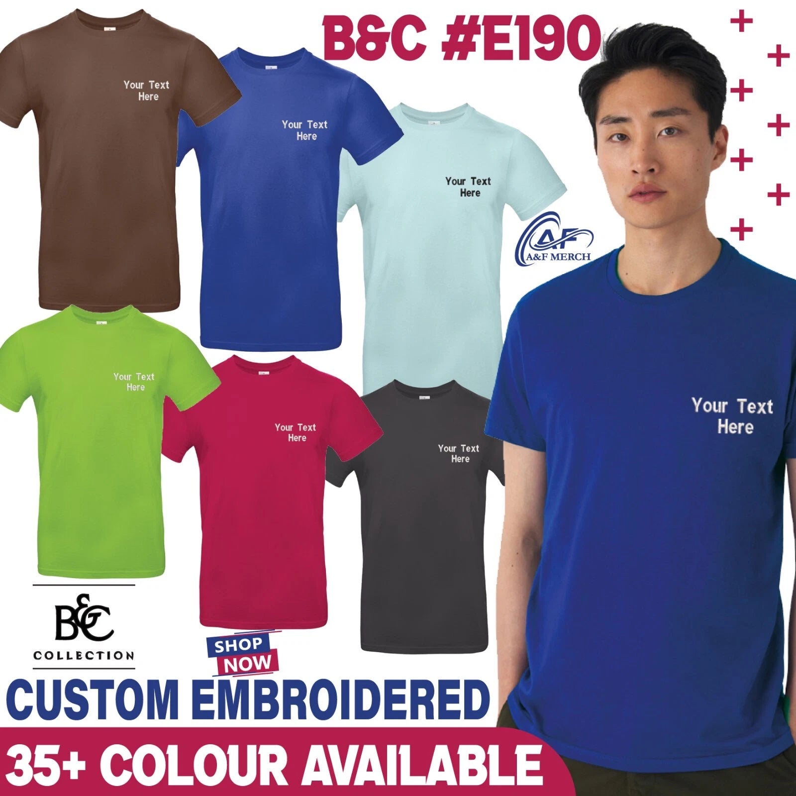 Personalised Embroidered B&C #E190 Casual Cotton Modern T-Shirt Short Sleeve