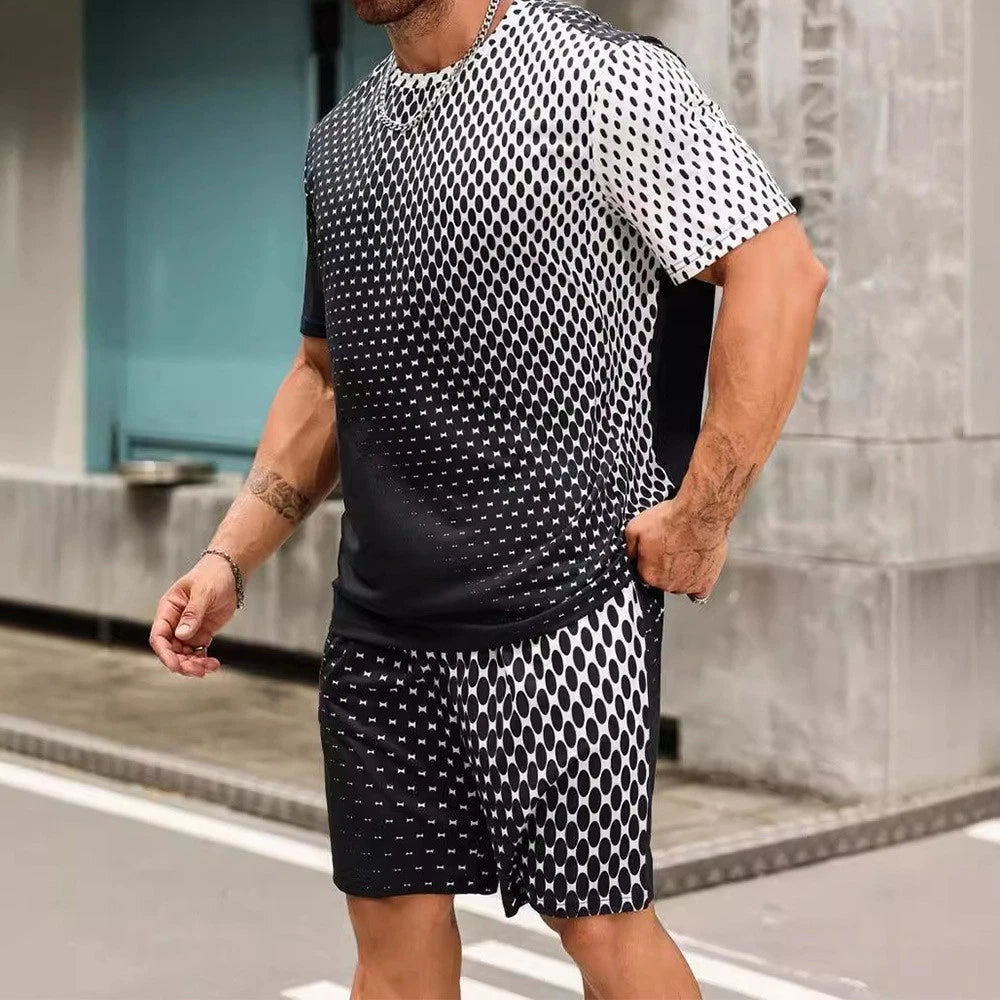 Mens Black White Grid Casual Short Sleeve Top for Daily and Holiday Wear