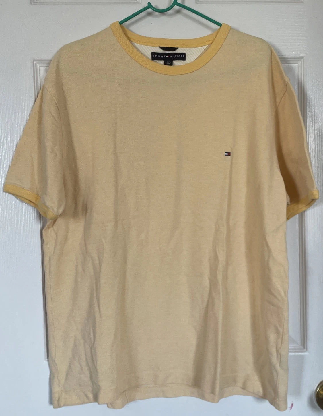 Tommy Hilfiger Mens L Yellow Short Sleeve Pullover Embroidered Logo Preppy