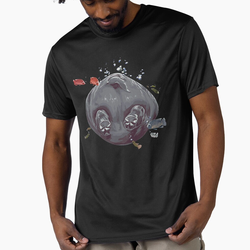 Hippo butt with fish, large print white edition by bye-then