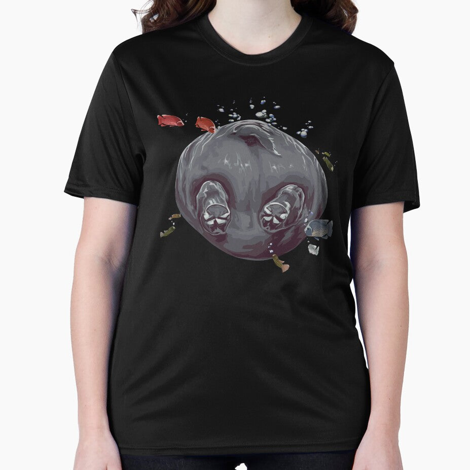 Hippo butt with fish, large print white edition by bye-then