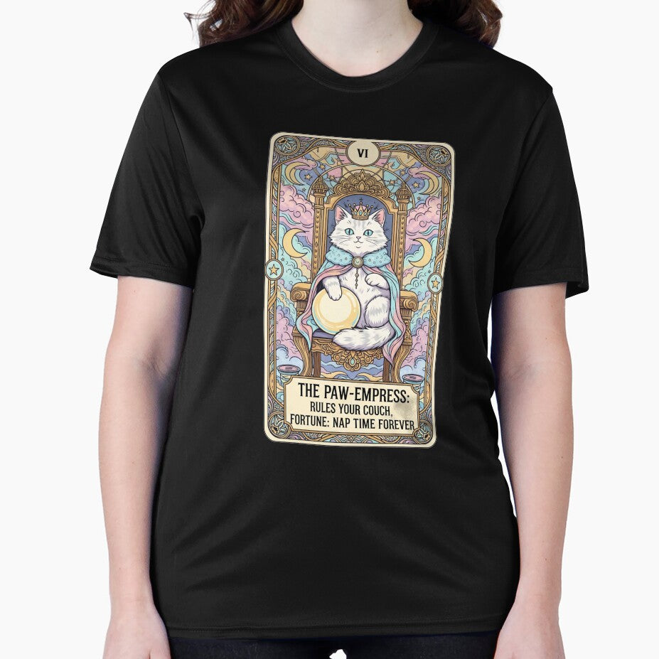 The Paw-Empress Tarot Cat T-Shirt Funny Anime Tarot Card Parody, Mystical Kawaii Cat Design by Neko-Doodle-co
