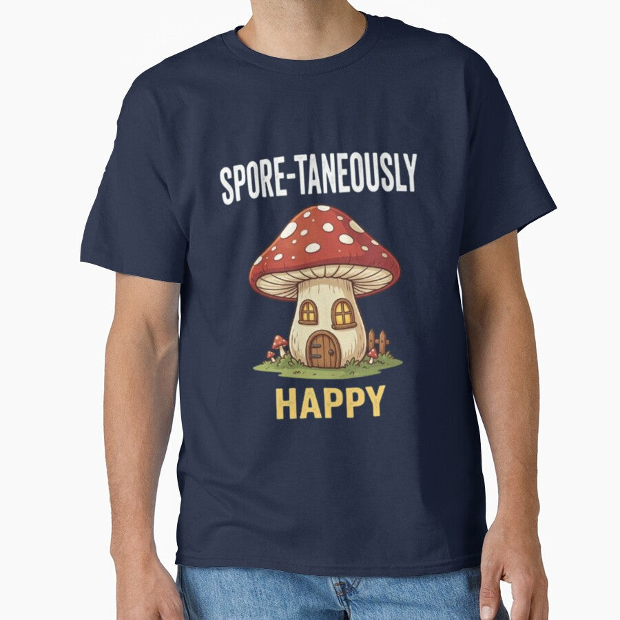 Spore-Taneously Happy Funny Cottagecore Mushroom House Fungi Lover T-Shir by HopeAndHustle